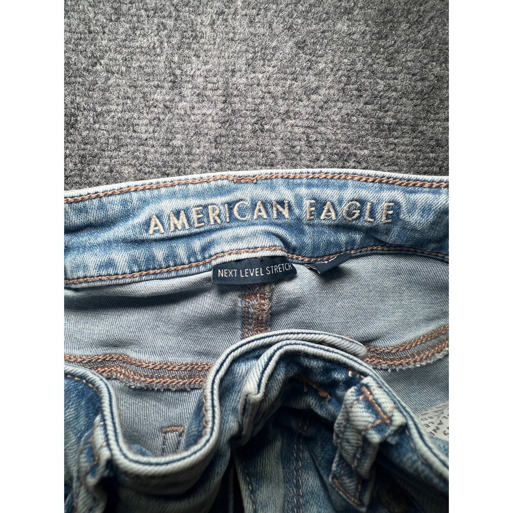 American Eagle Super High-Rise Flare Jeans Light Wash Distressed Size 4 Long - Picture 12 of 14